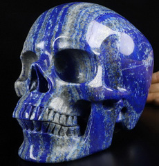 7.0" Lapis Lazuli Carved Crystal Skull,Super Realistic, Crystal Healing