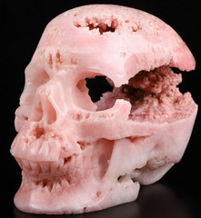 Amazing Geode 5.4" Pink Aragonite Carved Crystal Skull,Super Realistic, Crystal Healing