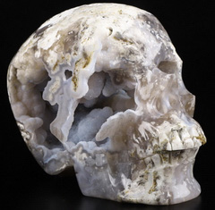 Top Quality 5.4" Indonesian Agate Geode Carved Crystal Skull,Super Realistic, Crystal Healing