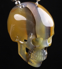 1.4" Premium Brazilian Agate Carved Crystal Skull Pendant with 925 Sterling Silver Chain, Crystal Healing