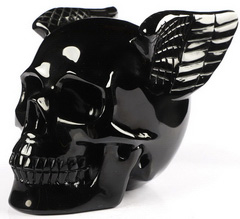 5.0" Black Obsidian Carved Crystal Wing Skull,Realistic, Crystal Healing