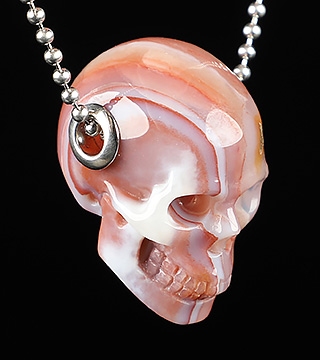 1.2" Mozambique Agate Carved Crystal Skull Pendant With 925 Sterling Silver Chain, Crystal Healing