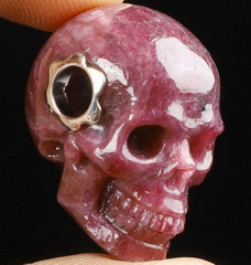 Gemstone 0.7" Ruby Carved Crystal Skull Pendant, Crystal Healing