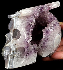 ORIGINAL 5.0" Agate Amethyst Geode Carved Crystal Skull & Butterfly, Crystal Healing