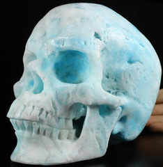 Lifesized 6.9" Blue Aragonite Carved Crystal Skull,Super Realistic, Crystal Healing