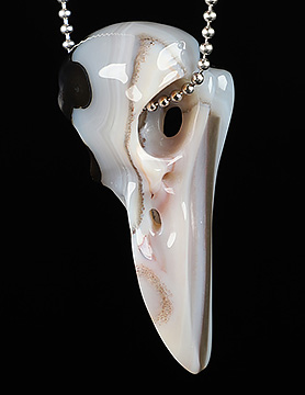 2.2" Premium Brazilian Agate Carved Crystal Raven Skull Pendant, Crystal Healing
