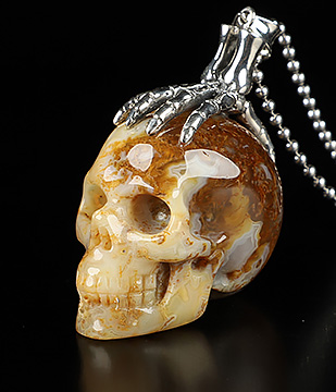 1.6" Agate Carved Crystal Skull Pendant, Crystal Healing