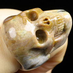 #9 Ocean Jasper Carved Crystal Skull Rings, Realistic