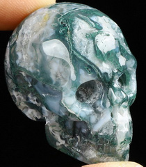 1.2" Green Moss Agate Carved Crystal Skull,Realistic, Crystal Healing