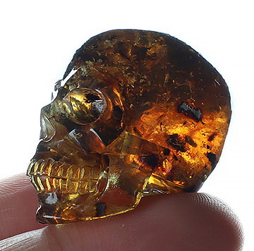 Gemstone 1.4" Dominican Blue Amber Carved Crystal Skull,Realistic, Crystal Healing