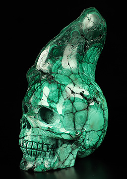 Gemstone 2.9" Malachite Carved Crystal Skull, Realistic