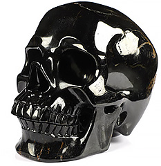 Lifesized 5.9" Black Tourmaline Carved Crystal Skull,Super Realistic, Crystal Healing