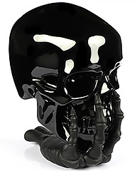 7.2" Black Obsidian Carved Crystal Skull & Hand Bone, Crystal Healing