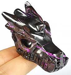 GEMSTONE 2.2" Sugilite Carved Crystal Dragon Skull, Crystal Healing