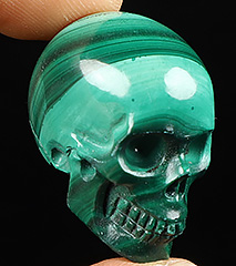 GEMSTONE 0.9" Malachite Carved Crystal skull,Realistic, Crystal Healing