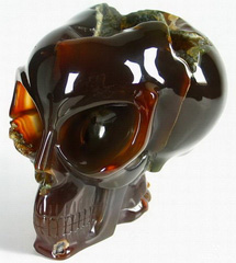 Giant 6.2" Carnelian Carved Crystal Alien Skull, Hollow