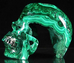 INCREDIBLE!! 4.8" Malachite Carved Crystal Skull, Hollow