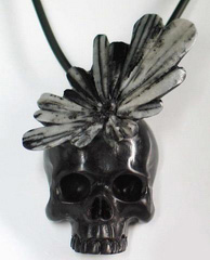 Chrysanthemum Stone Carved Crystal Skull Pendant