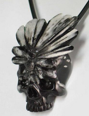 Chrysanthemum Stone Carved Crystal Skull Pendant