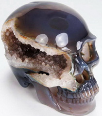 Huge 5.6" Geode Agate Carved Crystal Skull, Hollow