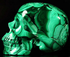 Giant 6.9" Malachite Carved Crystal Skull, Super Realistic, Gemstone