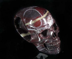 Chinese Bloodstone Carved Crystal Skull Ring, Size 10