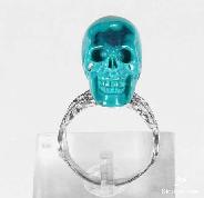 Size 7 1/2, Turquoise Carved Crystal Skull Ring