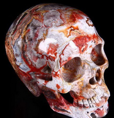 RARE QUALITY Huge 5.1" Red Crazy Lace Agate Carved Crystal Skull, Super Realistic