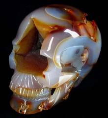Huge 6.0" Agate Carved Crystal Geode Skull, Super Realistic