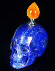 2.4" Lapis Lazuli Carved Perfume Bottle Skull w/Carnelian Lid, Capacity 1.5ML