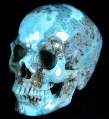 3.4" Larimar Carved Crystal Skull, Super Realistic Skull