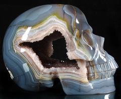 GIANT 6.9" Agate Carved Crystal Geode Skull