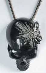 Chrysanthemum Stone Carved Crystal Skull Pendant