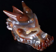 Huge Geode 5.2" Agate Carved Crystal Dragon Skull