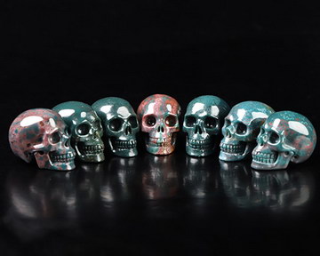 7 Pieces 1.1" Bloodstone Hand Carved Crystal Skull, Realistic, Crystal Healing