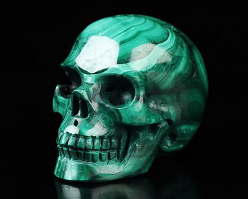 Gemstone 1.1" Malachite Hand Carved Crystal Skull, Realistic, Crystal Healing