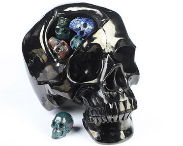 Super Realistic! Lifesized 6.7" Jet Hand Carved Crystal Skull, Crystal Healing