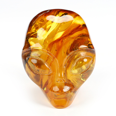 1.5" Baltic Amber Hand Carved Alien Crystal Skull Companion Sculpture, Crystal Healing