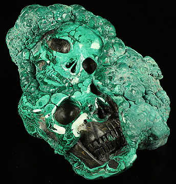 5.9" Malachite Carved Crystal Double Skulls, Realistic