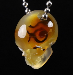 1.1" Premium Brazilian Agate Carved Crystal Skull Pendant with 925 Sterling Silver Chain, Realistic