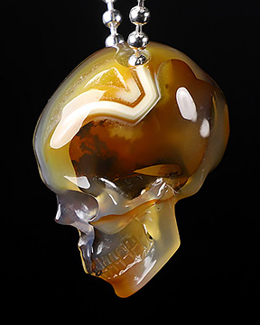1.1 Premium Brazilian Agate Carved Crystal Skull Pendant with 925 Sterling Silver Chain, Realistic
