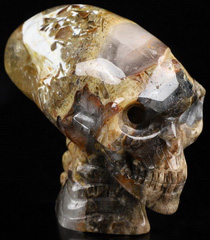 3.8" Phantom Quartz Rock Crystal Carved Crystal Elongated Mayan Alien Skull & Spine, Crystal Healing