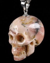 Gemstone 0.7" Rhodochrosite Carved Crystal Skull Pendant, Crystal Healing