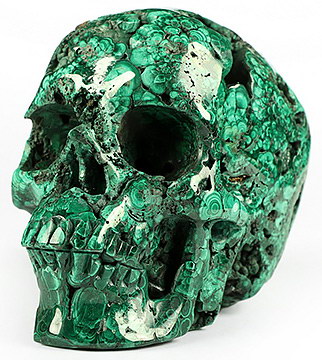 5.1" Malachite Carved Crystal Skull,Super Realistic, Crystal Healing