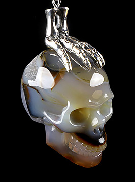 1.4" Agate Carved Crystal Skull Pendant, Realistic