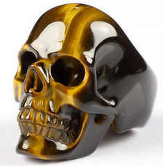 #8 Gold Tiger's Eye Carved Crystal Skull Rings, Crystal Healing
