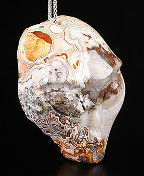 2.2" Red Crazy Lace Agate Carved Crystal Alien Skull Pendant,Realistic, Crystal Healing