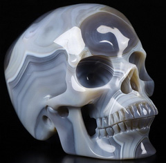 5.1" Gray & White Agate Carved Crystal skull with Led Stand,Super Realistic, Crystal Healing