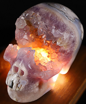 AMAZING GEODE 5.1" Agate Amethyst Geode Carved Crystal skull with Led Stand,Realistic, Crystal Healing