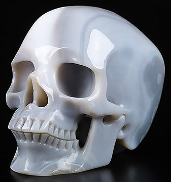 4.6" Gray & White Agate Carved Crystal Skull,Super Realistic, Crystal Healing